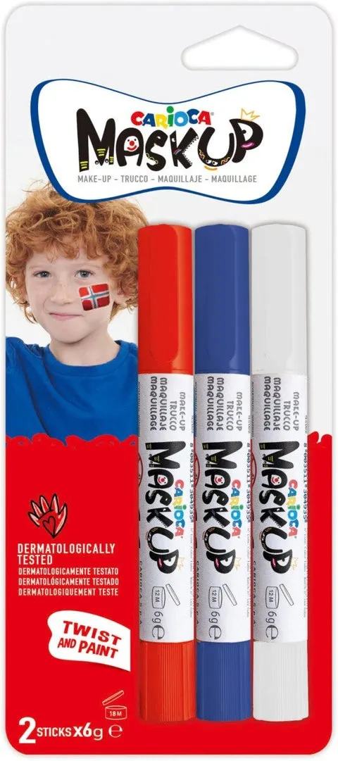 Ansiktsmaling Carioca Norsk Flagg 3 Stk