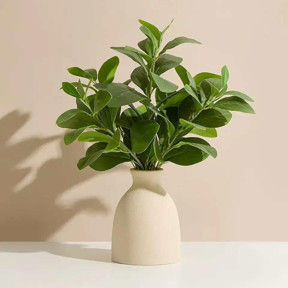 16" Artificial Eucalyptus Stems Potted Plant Indoor Fake Plants - Realistic Greenery with Vase, Small Artificial Office Desk Plants in Pots for Home Decor Weddings Centerpieces