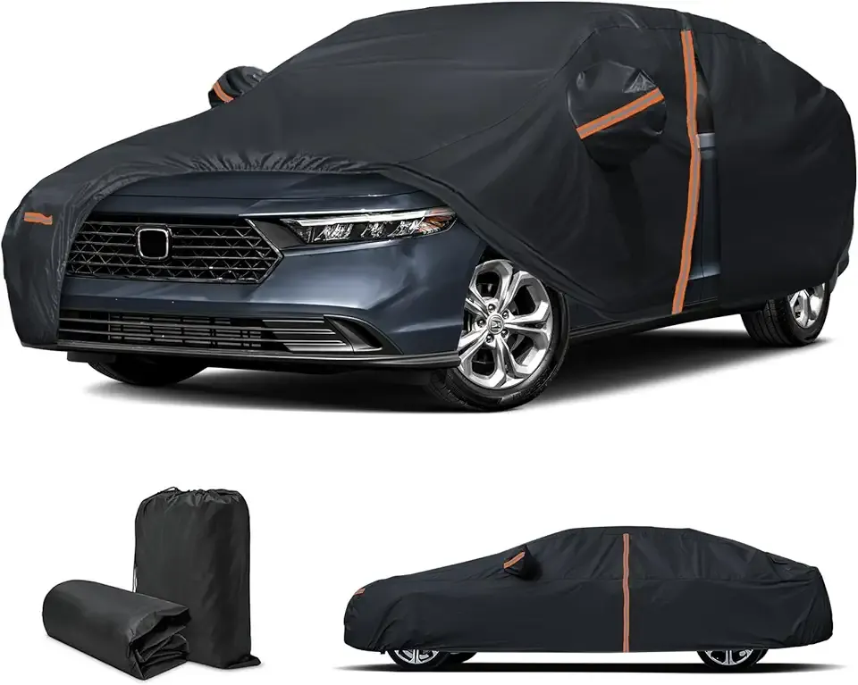 Waterproof Car Cover for 2018-2025 Honda Accord, Custom fit All Weather Heavy Duty Sedan Car Cover with Zipper Door & Windproof Bands for Rain Snowproof UV Windproof Protection (Black)