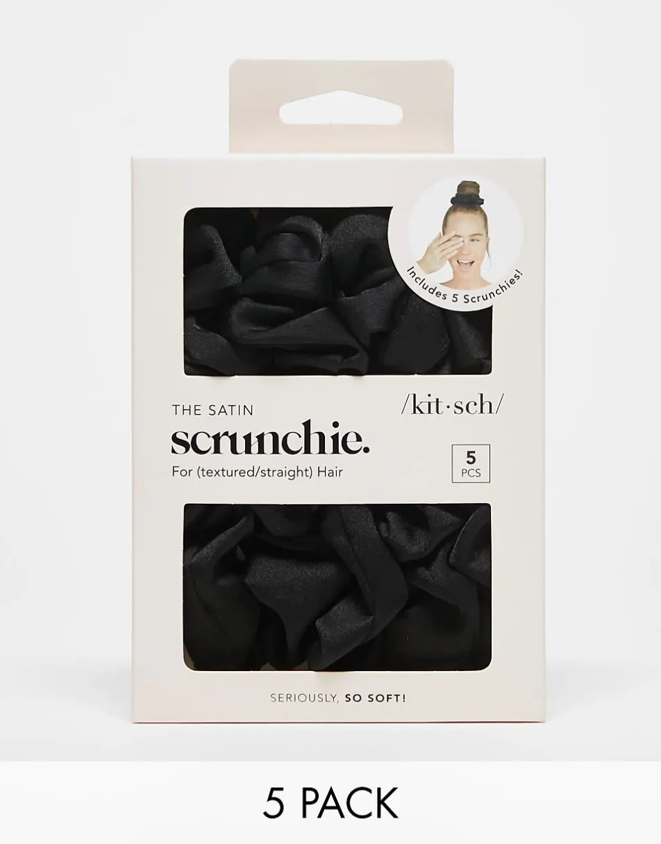 Kitsch Satin Sleep Scrunchies 5 Pack - Black