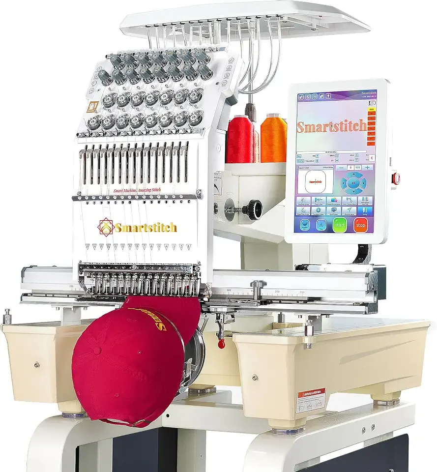 Smartstitch S-1501 Ultra Embroidery Machine with 15 Needles, 1200SPM Max Speed, 12" Touch Screen, Wifi available, 20"x14" Embroidery Area, Beast Machine Embroidering Cap, Hat, Structured Hats and more