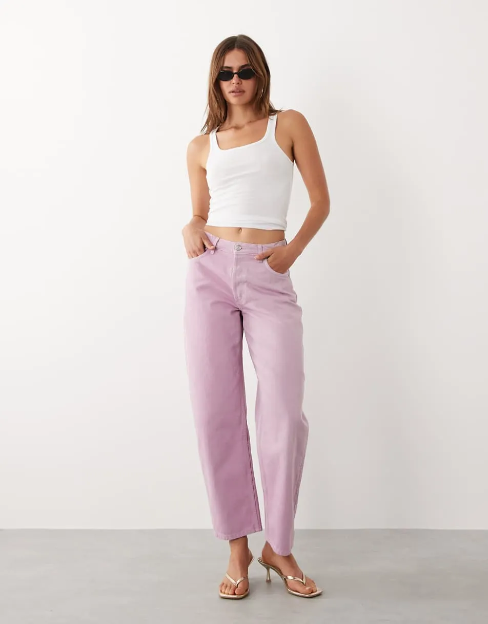 Mango starring Hailey Bieber 100% cotton barrel jean in pale pink