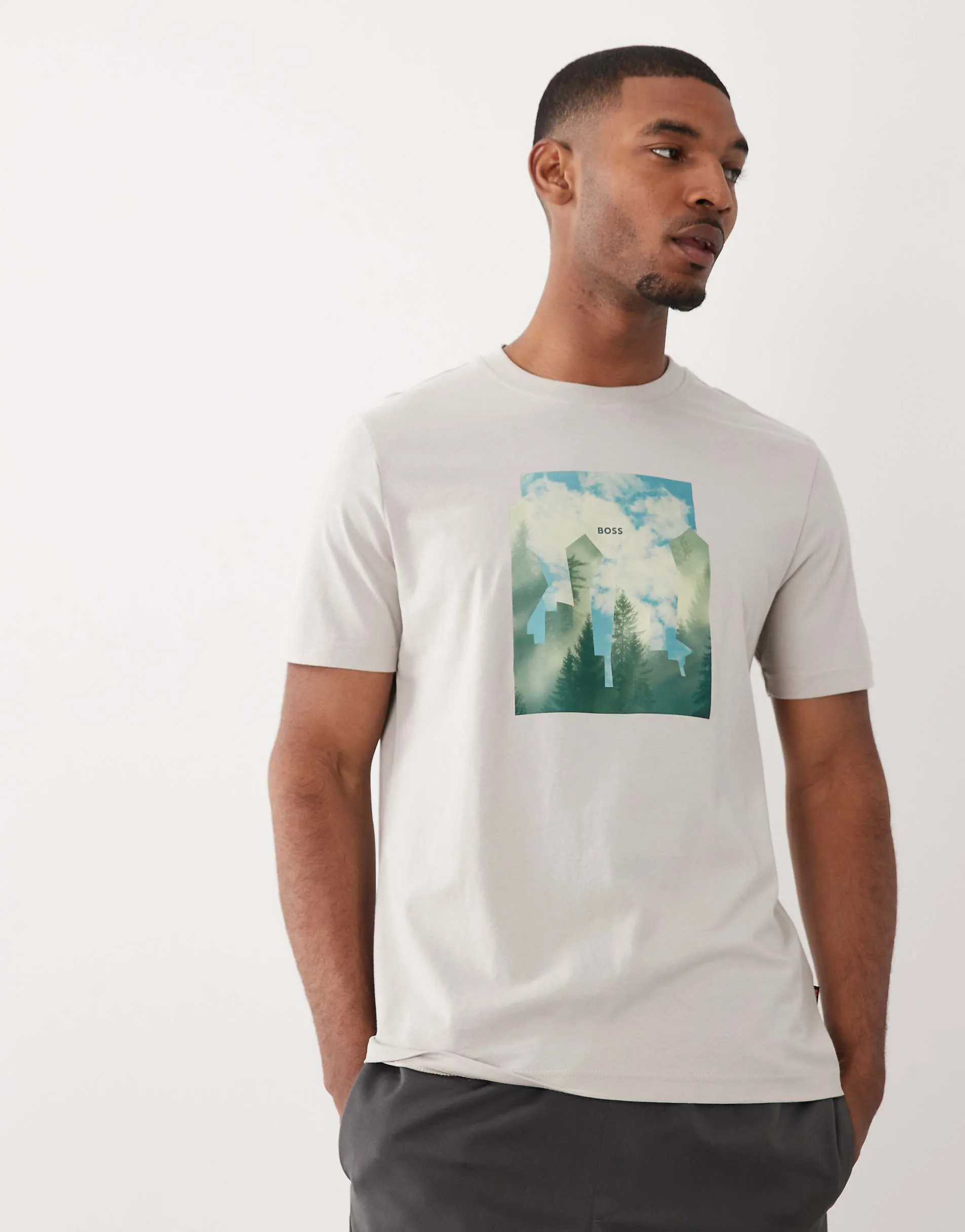 BOSS Orange cover chest print t-shirt in black