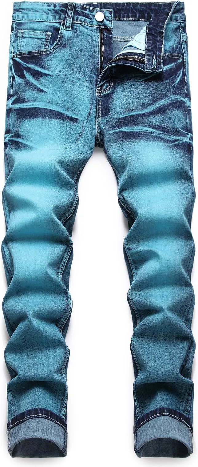 Slim Fit Jeans for Men Stretch Ripped Mens Jeans Straight Leg Fashion Comfort Flex Waist Rip Classic Casual Denim
