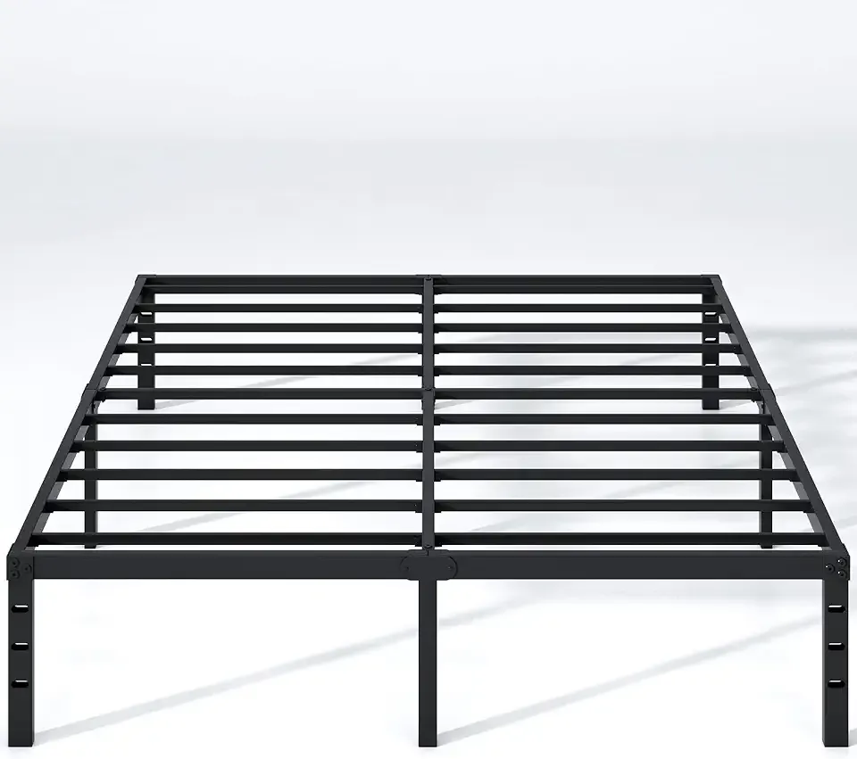 NEW JETO Metal Bed Frame,Queen Size Bed Frame with Storage Space,Heavy Duty Sturdy Mattress Foundation,Easy Assembly,No Box Spring Needed, Black,14 Inch,Queen