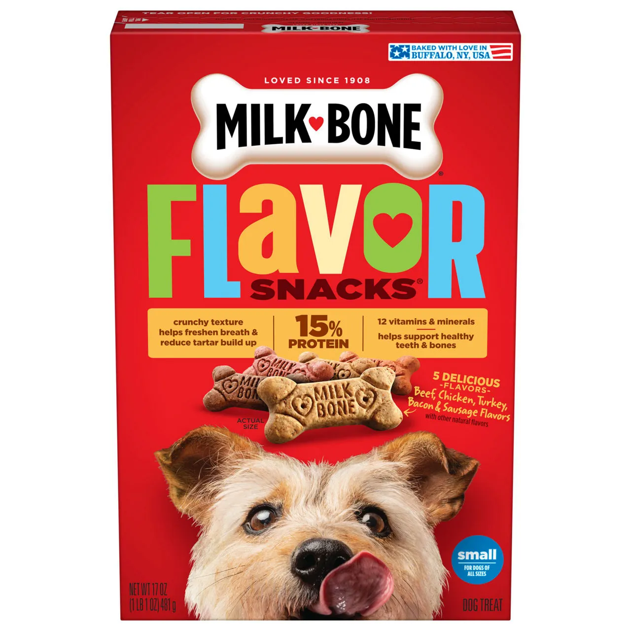 Milk-Bone Flavor Snacks Small Dog Biscuits, Flavored Crunchy Dog Treats, 17 Oz. Box