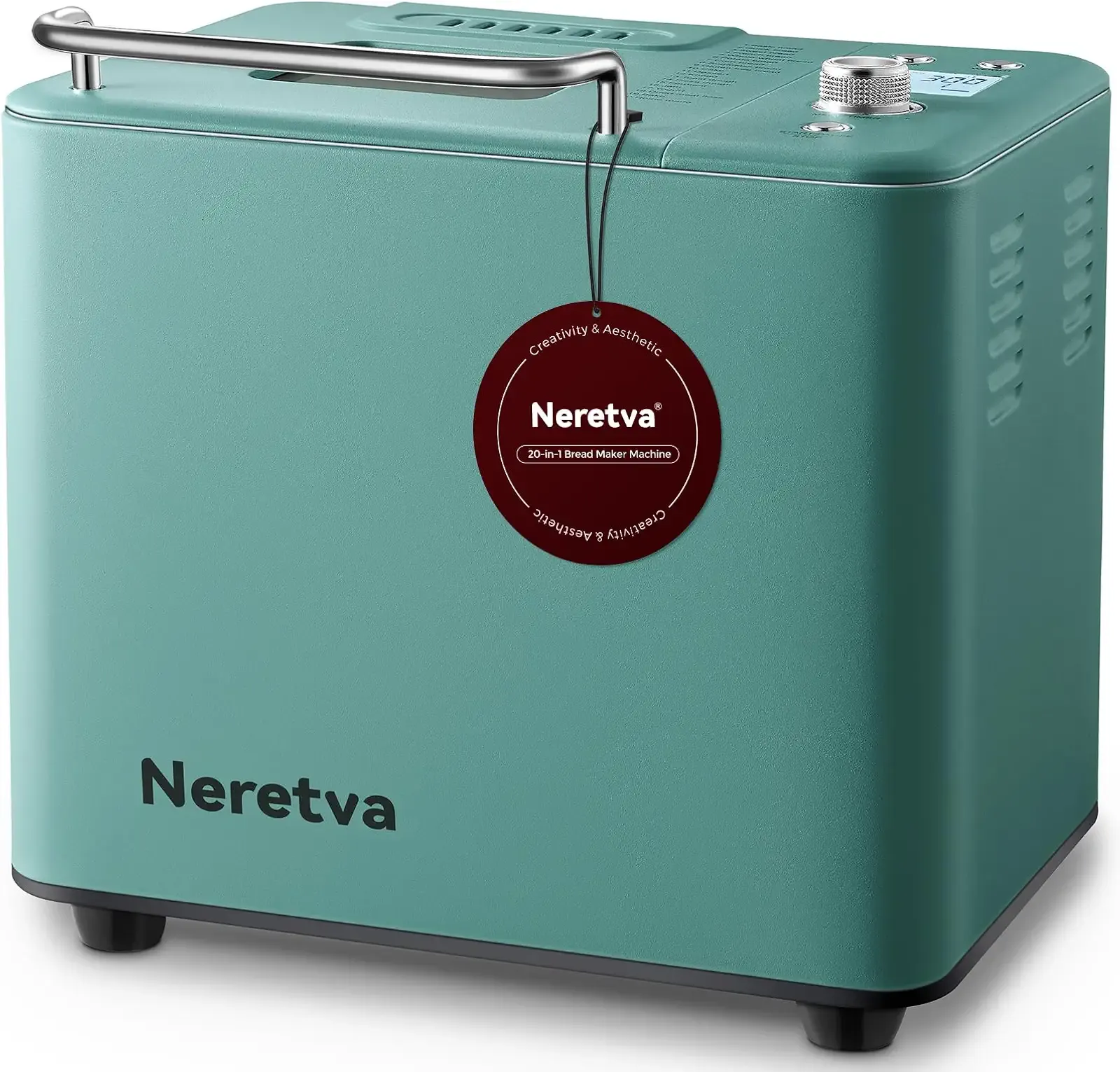 Neretva Bread Maker, 20-IN-1 2LB Bread Machine Dual Heater Bread Maker Machine Automatic with Nonstick Ceramic Pan, 15H Timer & 1H Keep Warm Set, Low Noise, Stainless Steel Breadmaker Recipe-Green