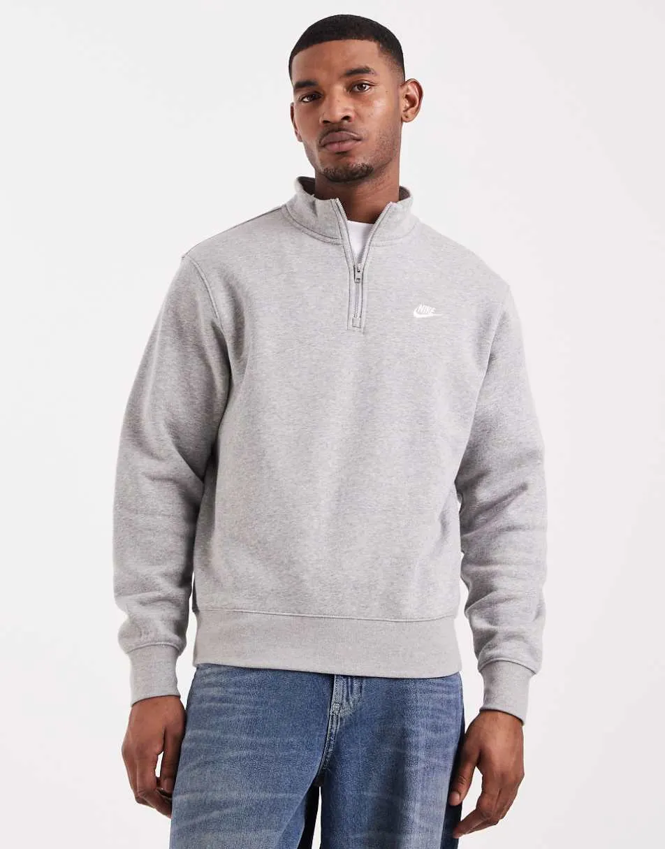 Nike Club logo 1/4 zip sweatshirt in grey