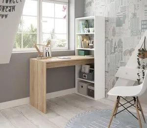 Mesa escritorio Duplo blanco y roble 120x53x144 cm