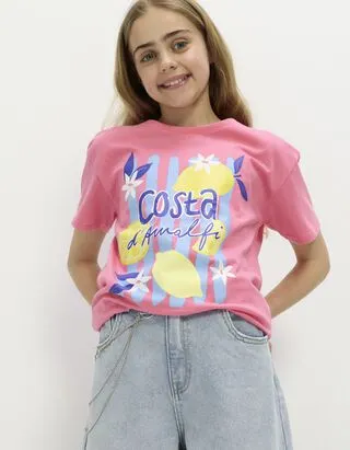 T-shirt - Stampa glitterata - Rosa