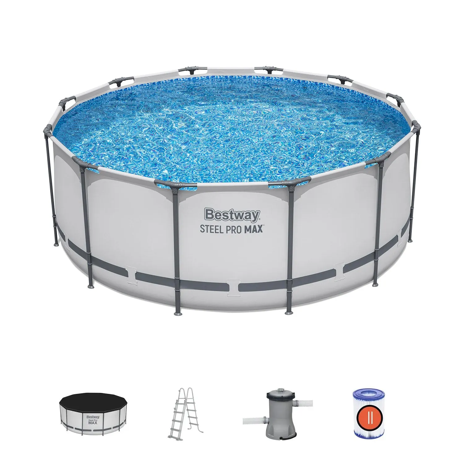 Piscina Fuori Terra Rotonda Steel Pro MAX™ con Pompa Filtro, Scaletta e Copertura