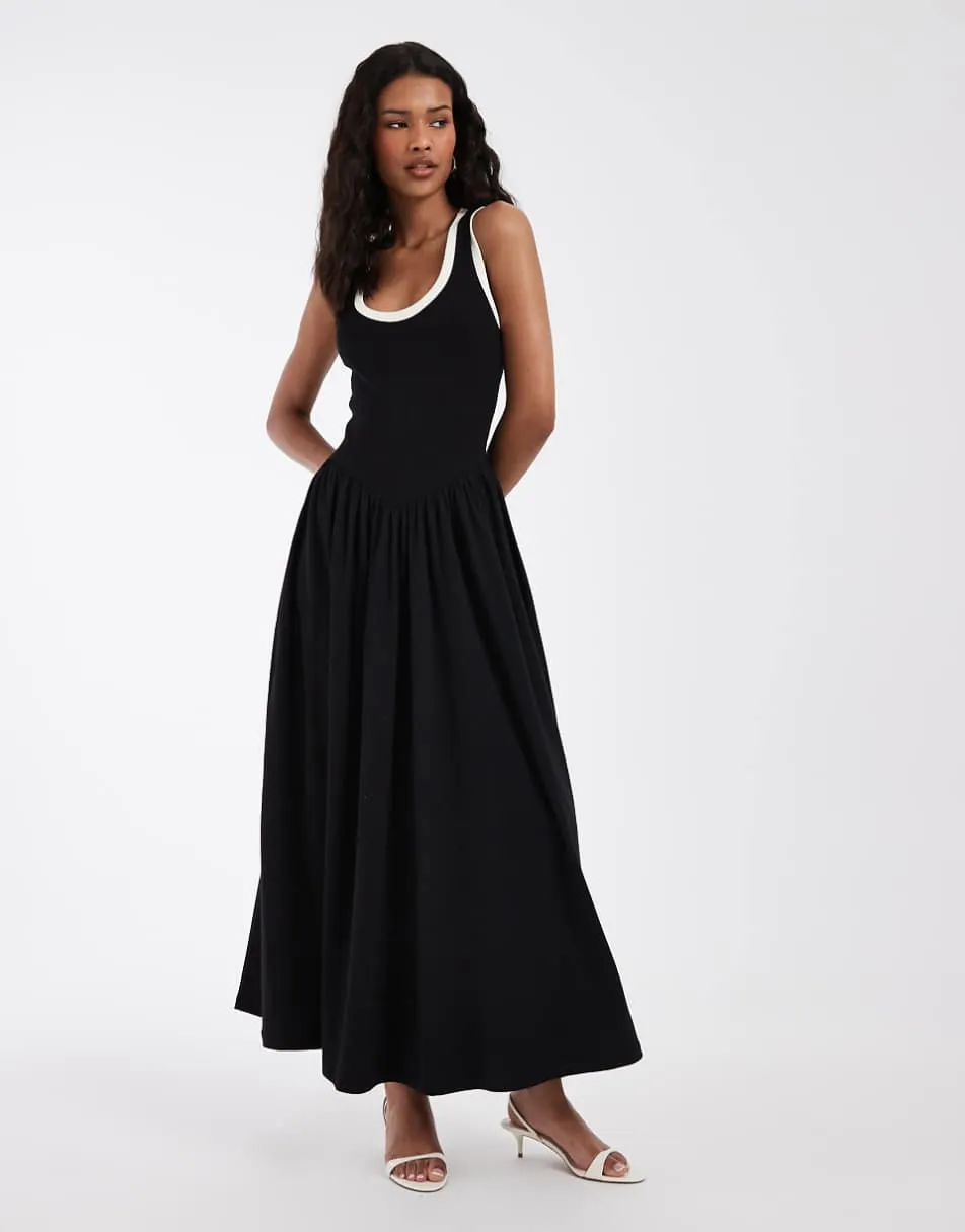 ASOS DESIGN contrast trim midi dress in monochrome