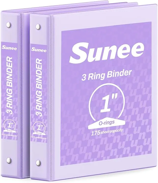 SUNEE 3 Ring Binder 1 Inch 2 Pack, Clear View Binder Three Ring PVC-Free (Fit 8.5x11 Inches) for School or Office Supplies, Purple