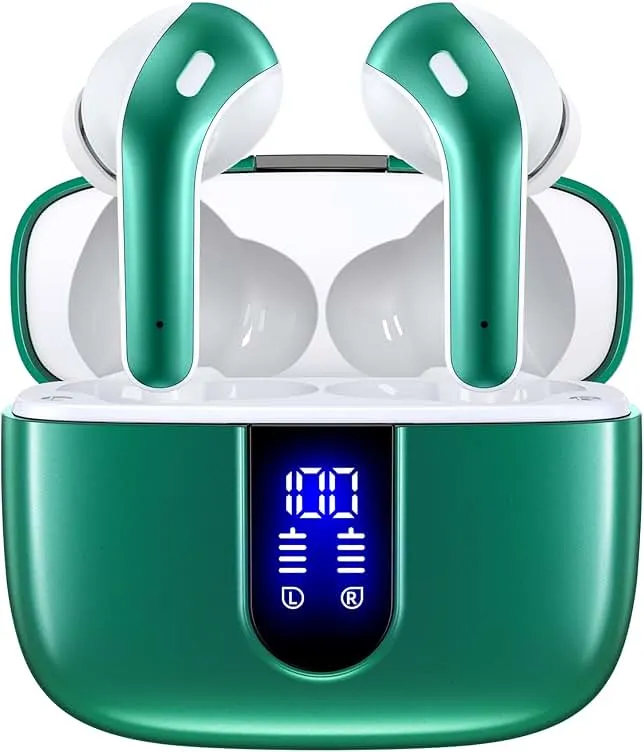 TAGRY Bluetooth Headphones True Wireless Earbuds 60H Playback LED Power Display Earphones with Wireless Charging Case IPX5 Waterproof in-Ear Ear buds with Mic for TV Smart Phone Laptop Computer Sports