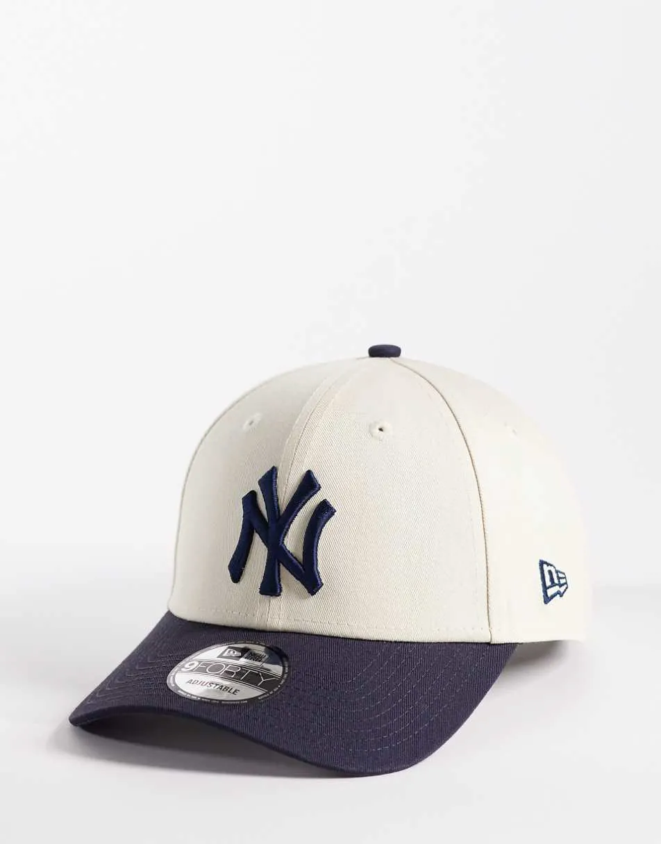 New Era NY Yankees 9forty colourblock cap with contrast peak in cream/navy