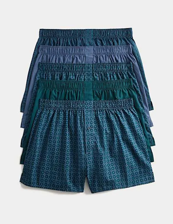 5 Pack Pure Cotton Mosaic Woven Boxers