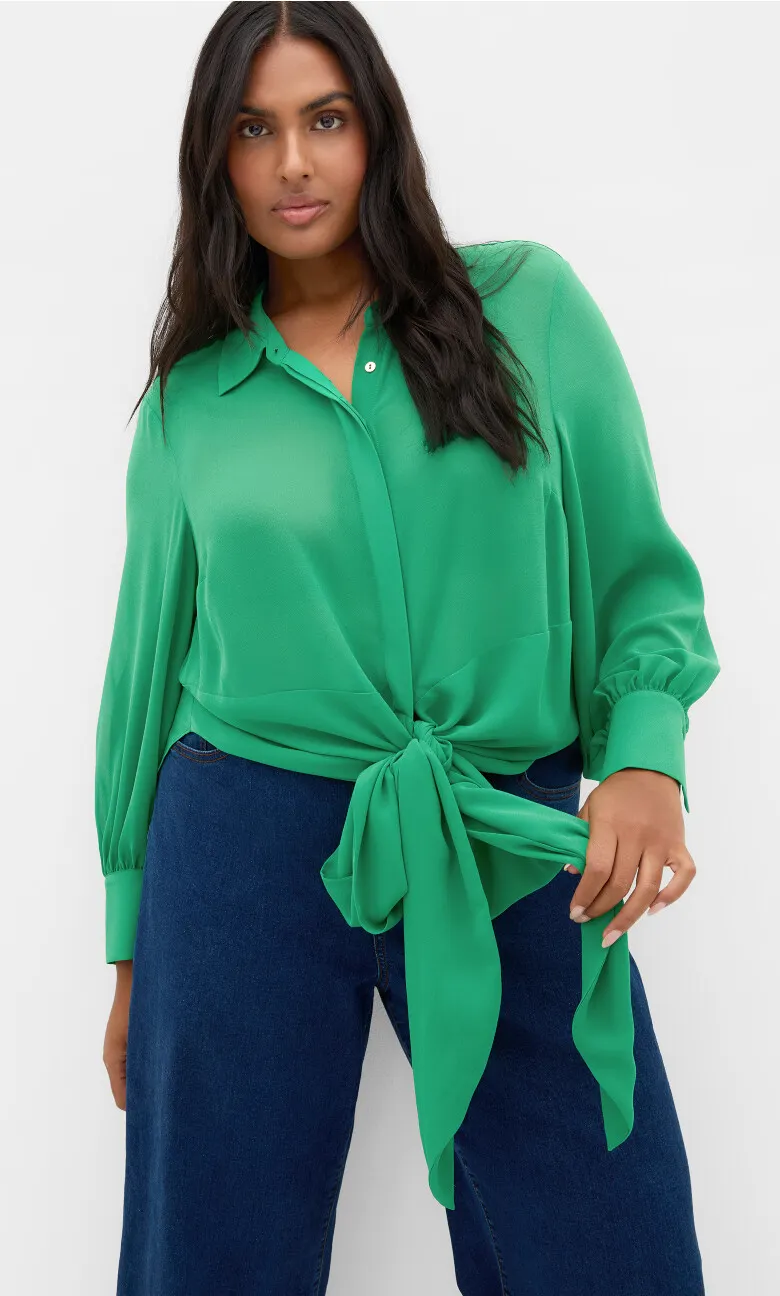 Jane Tie Hem Shirt - kelly green