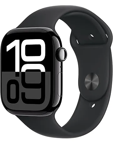 Apple Watch Series 10 [GPS 46mm case] Smartwatch with Jet Black Aluminum Case with Black Sport Band - M/L. Fitness Tracker, ECG App, Always-On Retina Display, Water Resistant