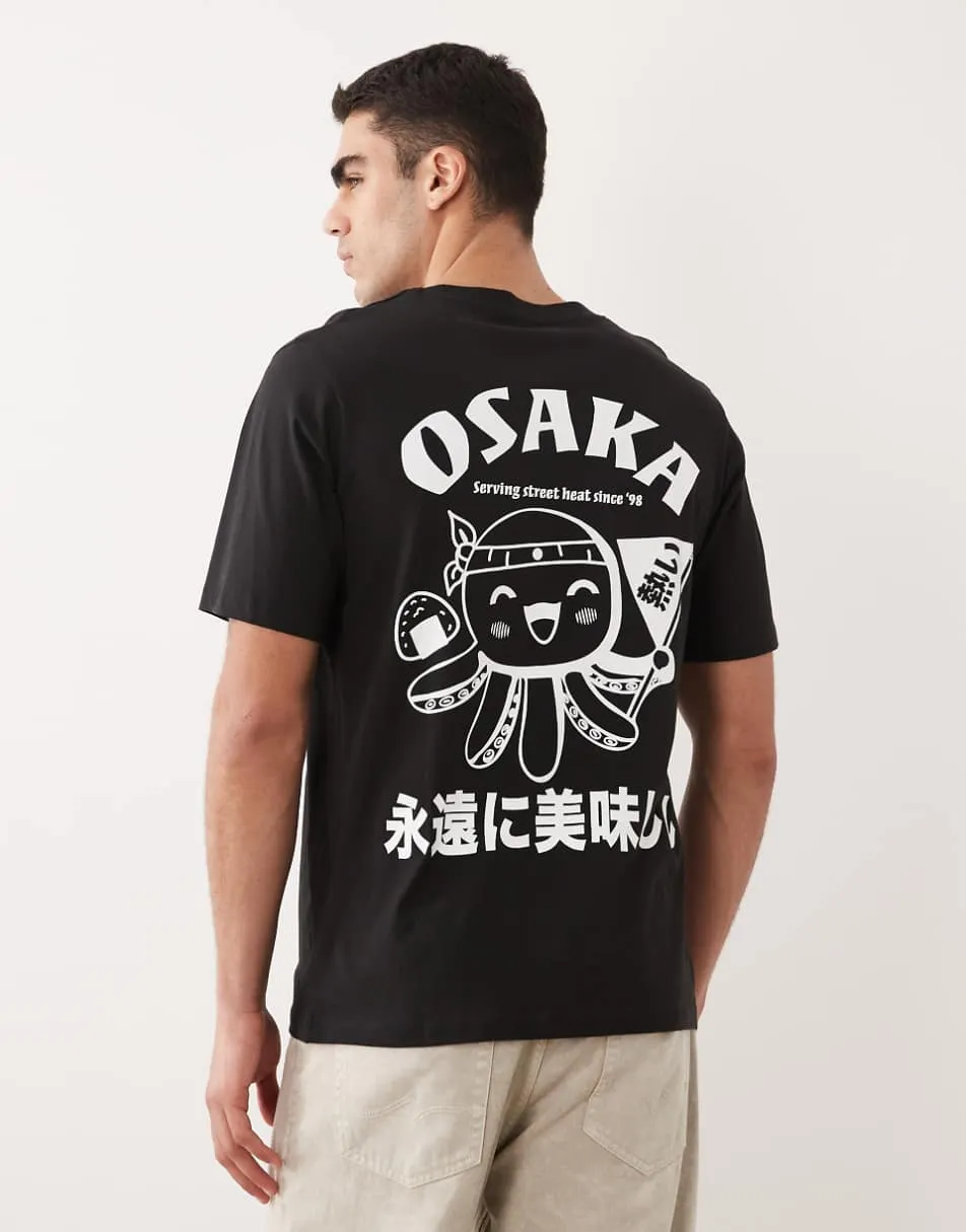 Jack & Jones oversized t-shirt with japanese back print in black