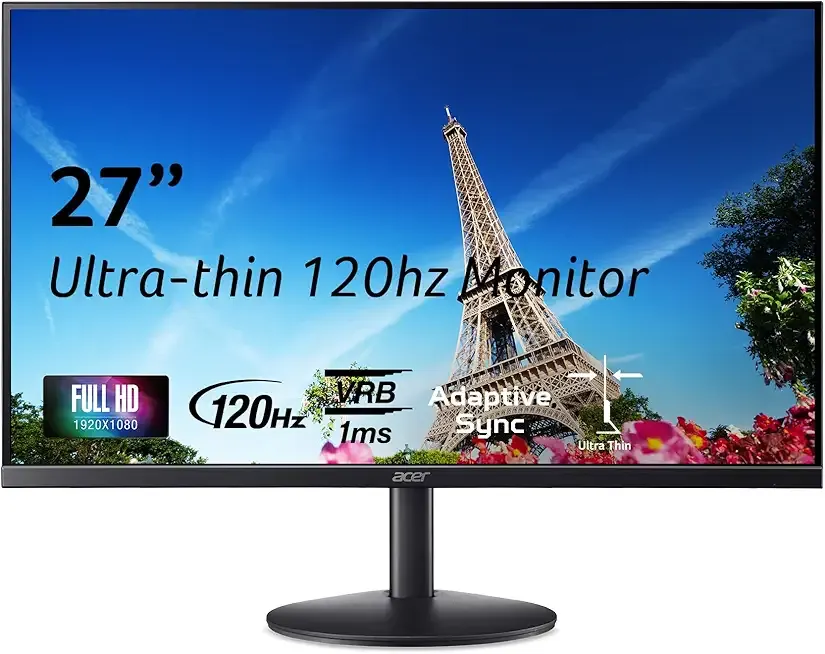 Acer SB273 G0bi 27" IPS Full HD (1920 x 1080) Ultra-Thin Zero-Frame Gaming Office Monitor | Adaptive-Sync Support (FreeSync Compatible) | Up to 120Hz Refresh | 1ms (VRB) | Tilt | HDMI & VGA Ports