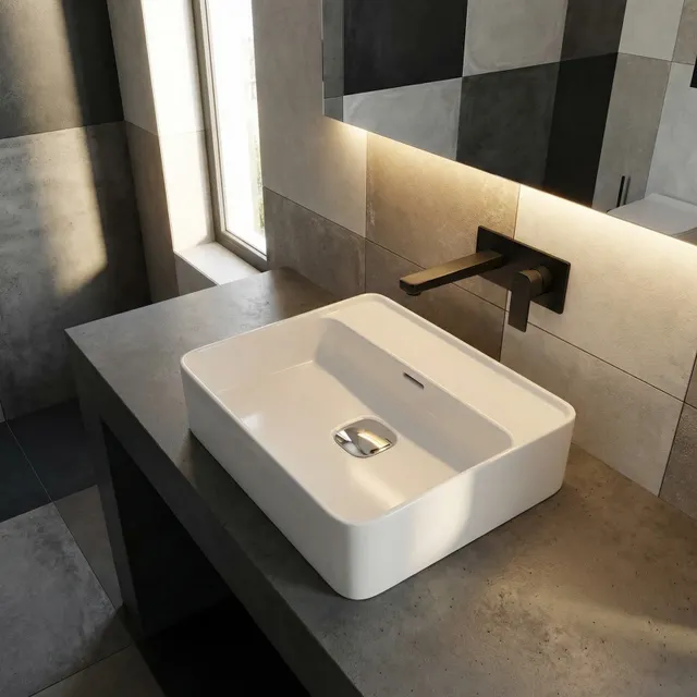 Lavabo Strada II 500 x 430 x 180 mm, sin orificio para grifería, con rebosadero, blanco brillante (E239801)