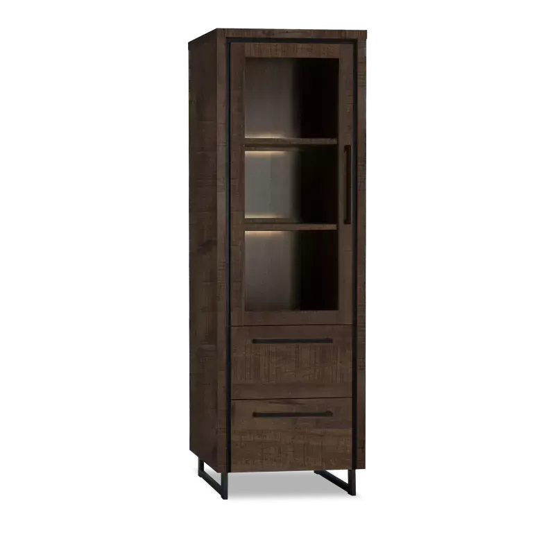 Vitrinekast Sheridan - 65 cm - Lamulux Dark Mango - 1 glasdeur, 2 laden