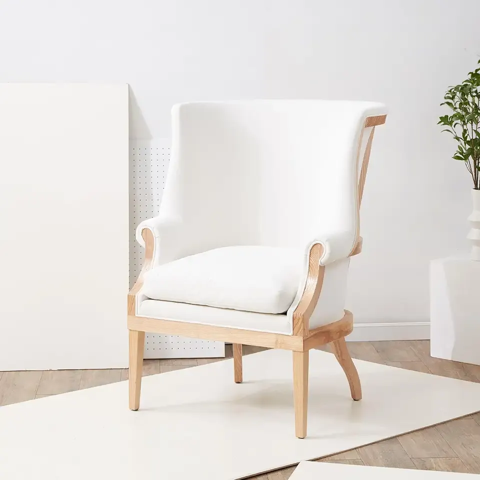 SAFAVIEH Couture Collection Leahbeth White/Natural Solid Wood Wingback Accent Chair