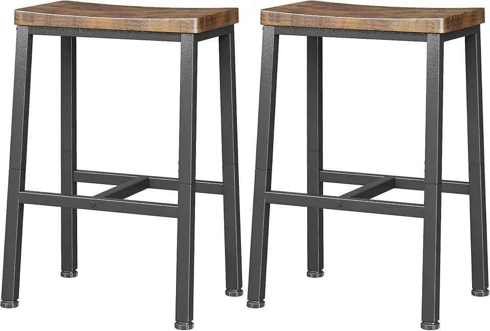 Homeiju Bar Stools, Counter Height Bar Stools Set of 2, 23.6 Inch Saddle Stools with Footrests, Industrial Kitchen Counter Seat for Dining Room, Kitchen, Counter, Rustic Brown