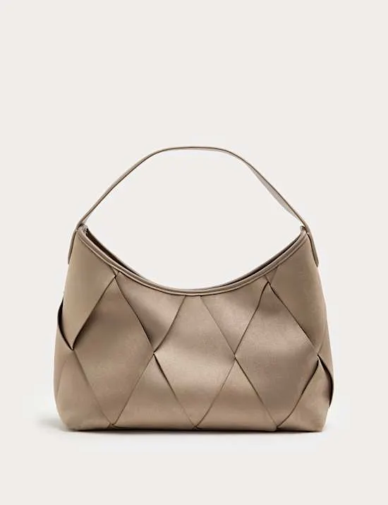 Große, gewebte Schultertasche aus Wildlederimitat