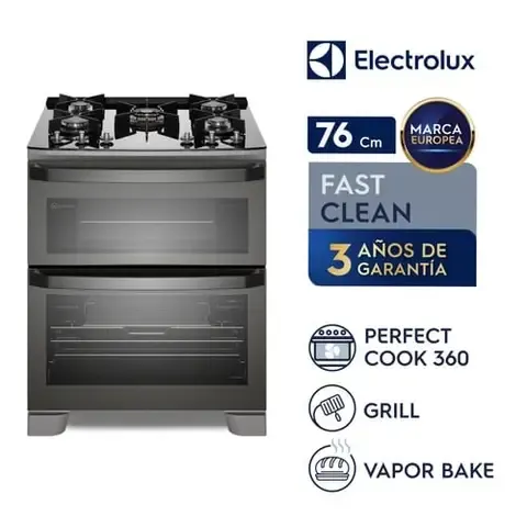 Cocina Electrolux con doble Horno de 5 Quemadores con Triple Llama 76Cm FE5AD