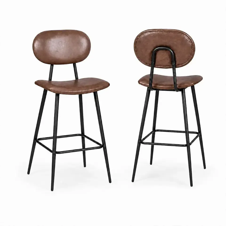 IDEALHOUSE Bar Stools Set of 2, 43 Inch Faux Leather Counter Height Chairs, High Back Support, Sturdy Metal Legs with Footrest, Kitchen Island Seating, Dining Room and Home Bar Furniture, Dark Brown