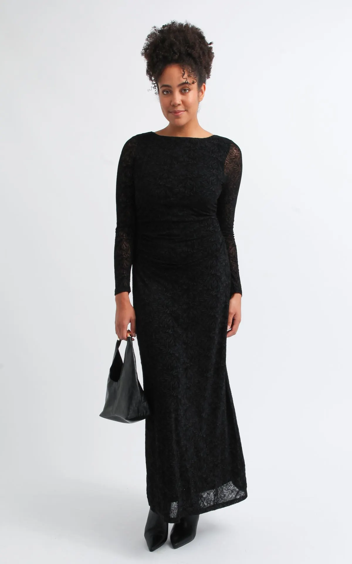 Burnout Mesh Ruched Waist Maxi