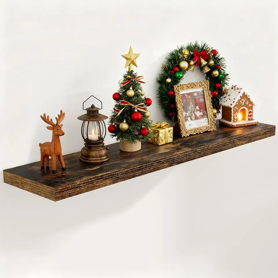 48 Inch Floating Shelves, 9.3 Inch Deep Floating Shelf for Wall, Rustic Wood Wall Shelves 48 x 9.3 x 1.5, Large Bathroom Shelf 48 Inch Long, Deep Shelves for Kitchen, Bedroom, Rustic Brown Color