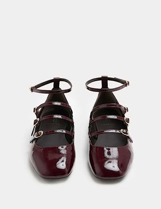 Leather Patent Ankle Strap Mary Jane Ballet Pump