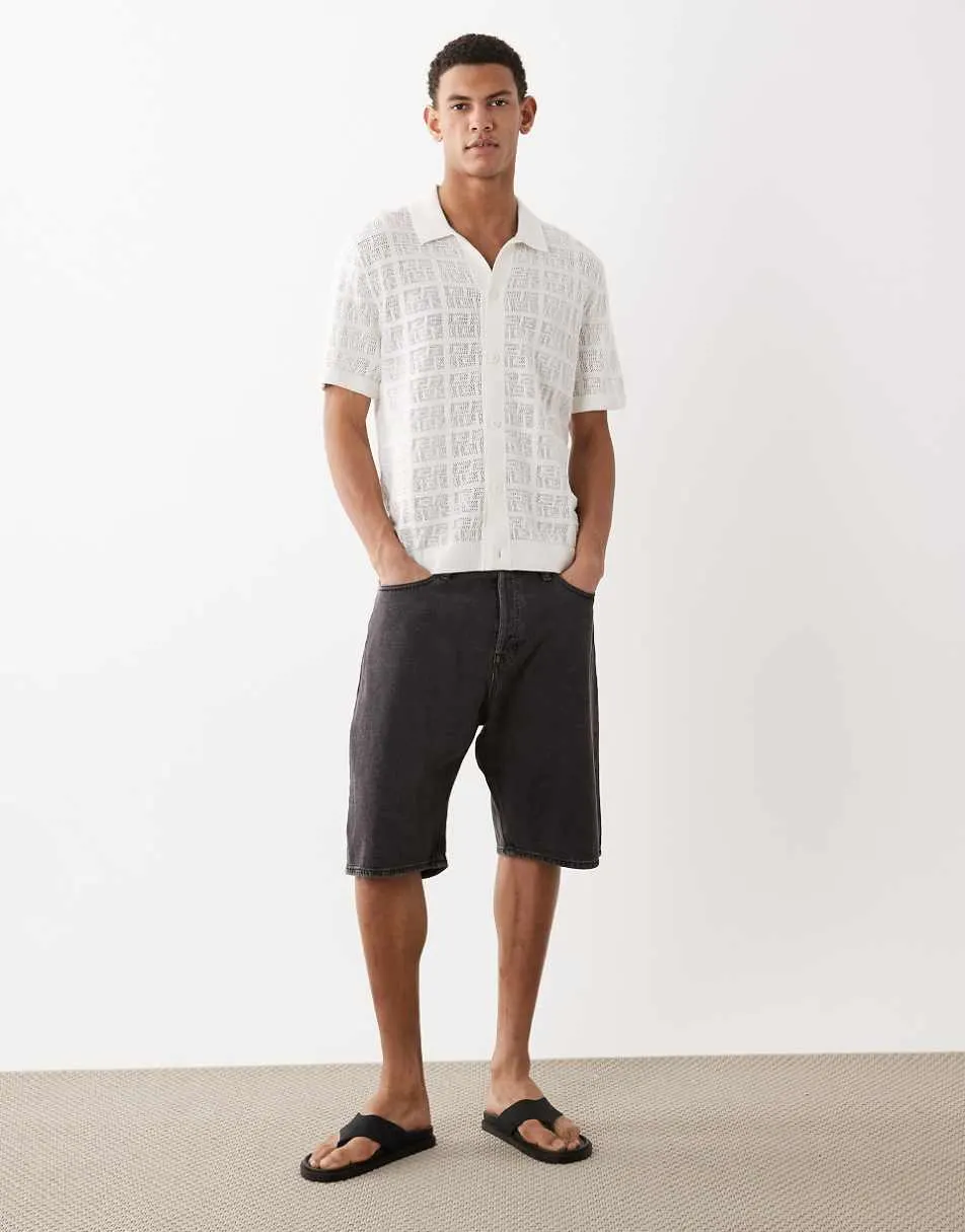 Jack & Jones Alex baggy denim shorts in black wash