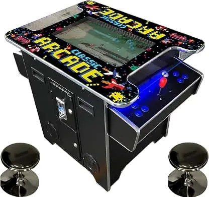 Top Us Video Arcades Full Size Commercial Grade Cocktail Arcade Machine 2 Player Retro 60 Games 22" LCD Screen Tempered Glass 2 Stools Included 5 Year Warranty Black Top Us Video Arcades Full Size Commercial Grade Cocktail A…