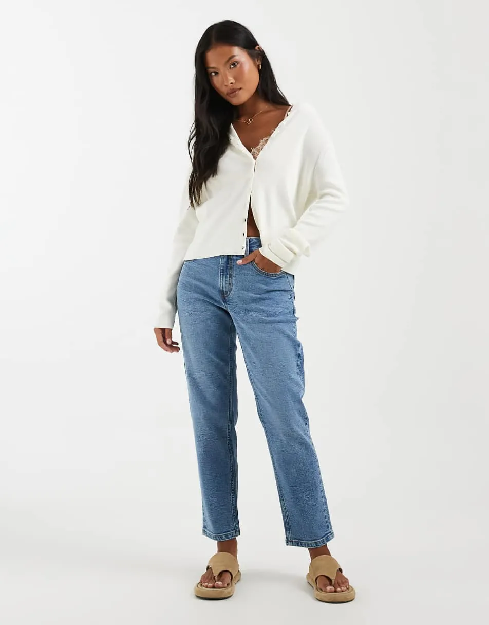 ASOS DESIGN Petite slim fit mom jeans in lightwash blue