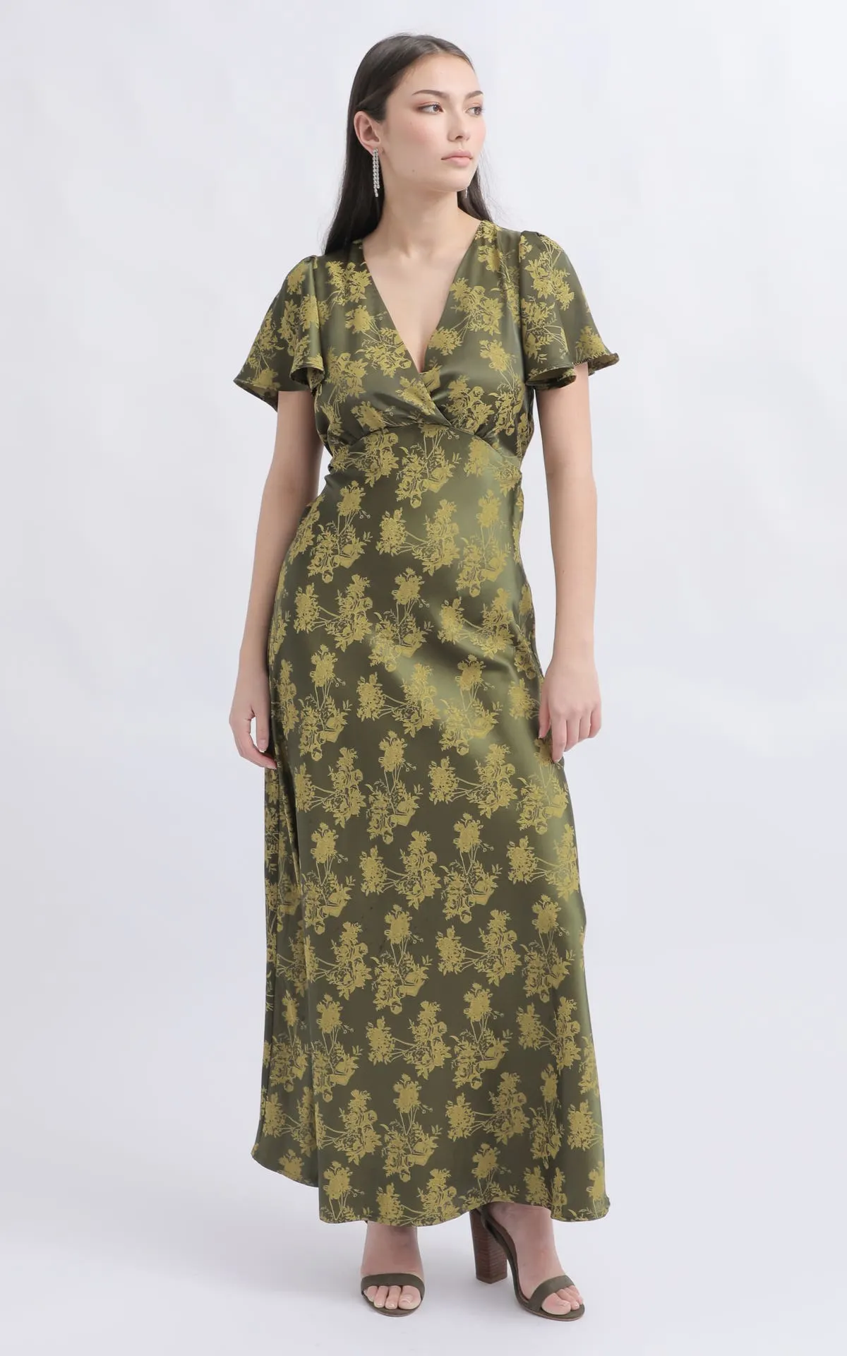 Jacquard Satin Flutter Slv Gown