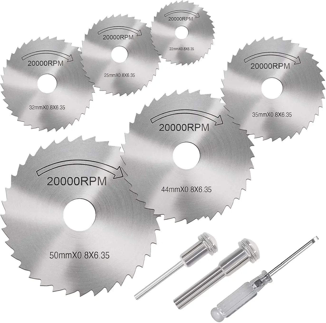 Cutting Wheel Set for Drills Rotary Tool, 8Pcs HSS Rotary Drill Saw Blades Steel Saw Disc Wheel Cutting Blades with 1/8" Straight Shank Mandrel, one Screwdriver(Power Tools are not Included)