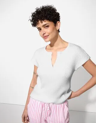 Camicia in maglia - Misto viscosa - Bianco sporco