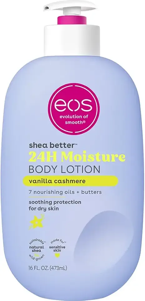 eos Shea Better Body Lotion Vanilla Cashmere, 24-Hour Moisture Skin Care, Lightweight & Non-Greasy, Natural Shea, Vegan, Vanilla Body Lotion, 16 fl oz