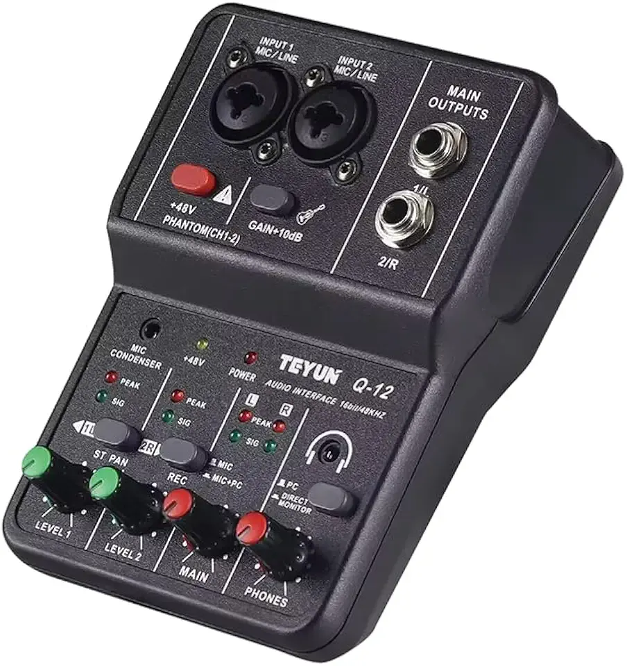 USB Audio Interface for PC,Interface for Recording Music Computer Recording Audio Interface XLR with 3.55m Microphone Jack, USB Sound Card for Recording Studio, Ultra-low Latency Plug&Play, Q-12