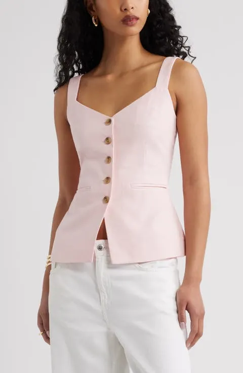 Button Front Linen Blend Tank
