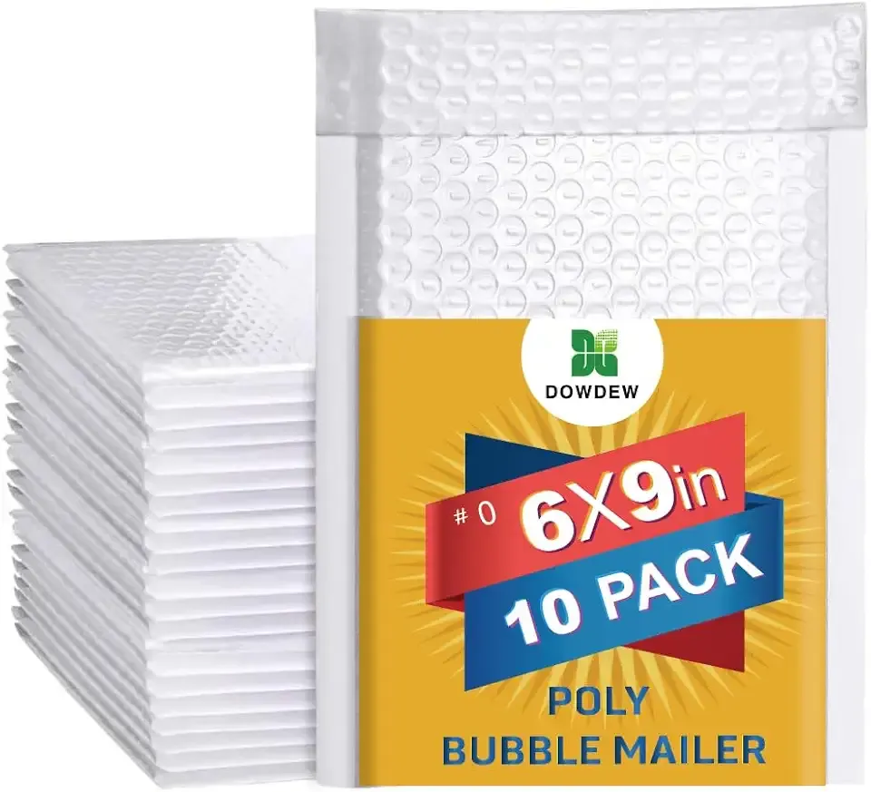 Water Resistant Bubble Envelope Mailers [10 Pack] 6 inch x 9 inch #0 White Poly Padded Shipping Envelopes Self Sealing Cushioned Packaging Bags