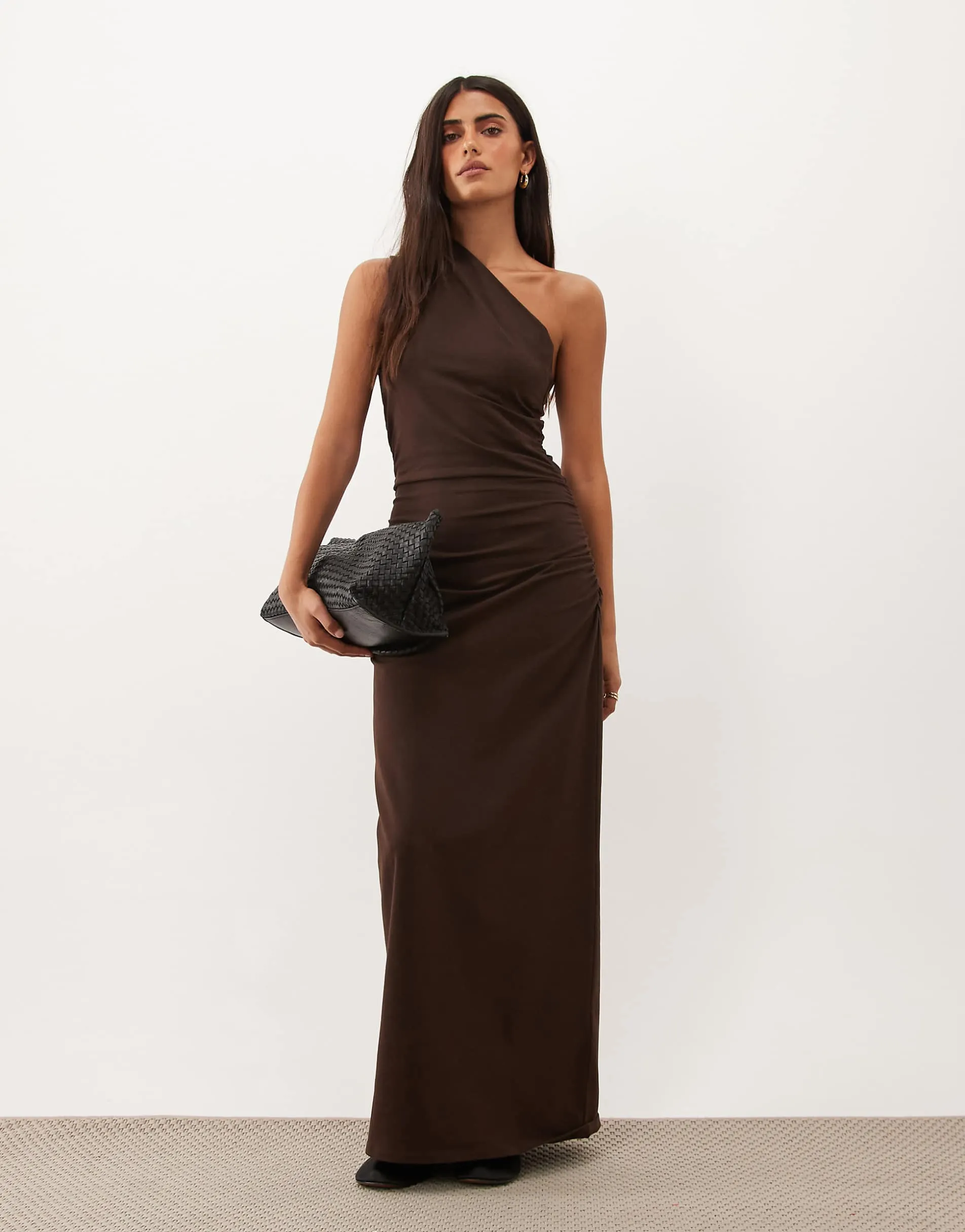 ASOS DESIGN one shoulder jersey maxi dress in chocolate
