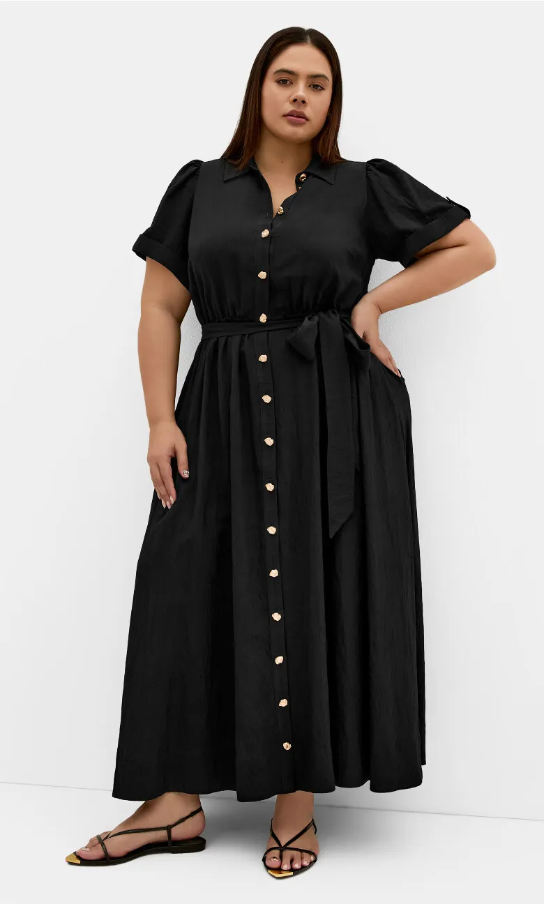 Lydia Short Sleeve Maxi Dress - black