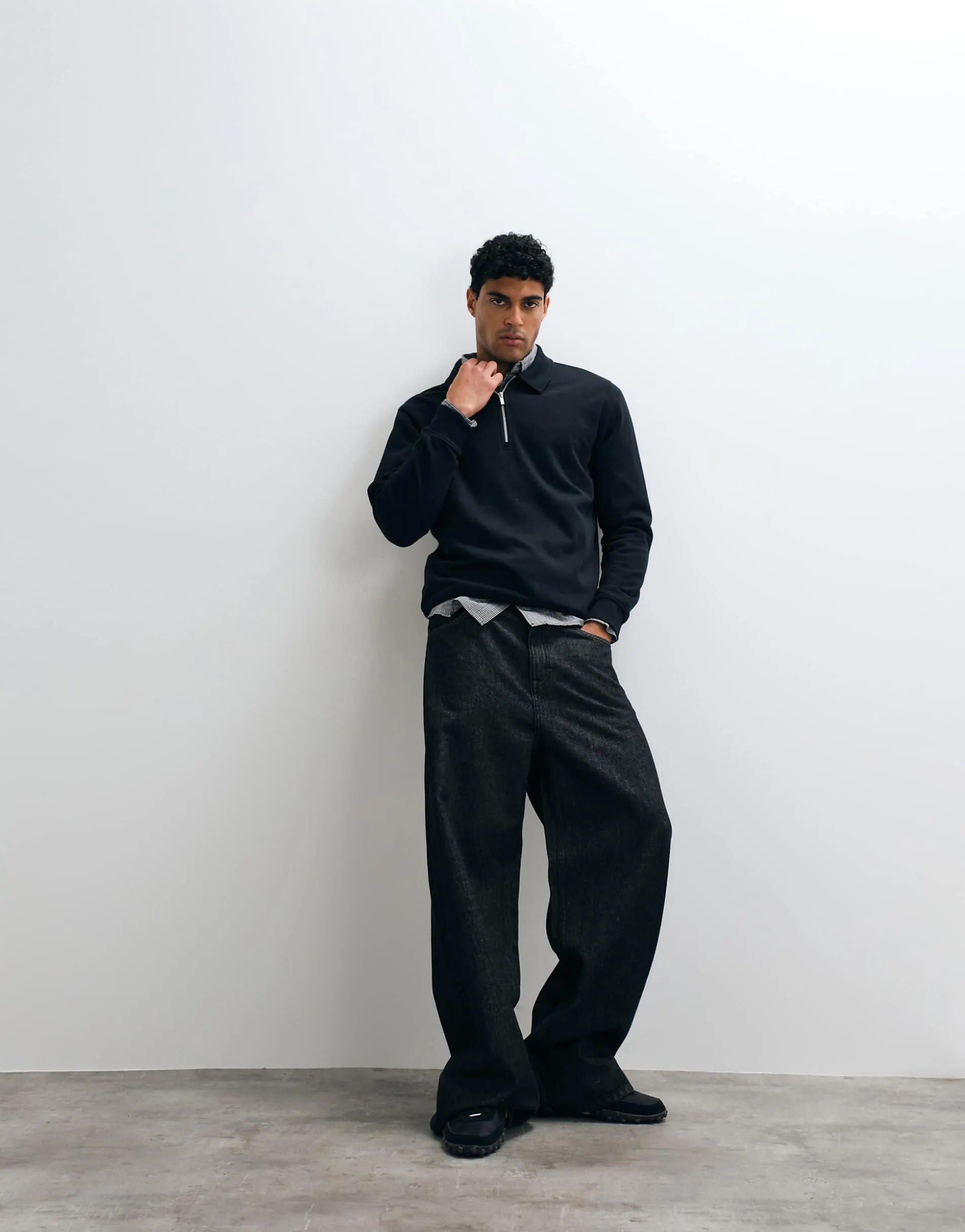 ASOS DESIGN quarter zip in black