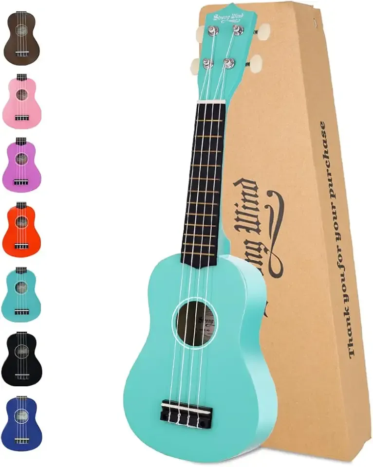 Strong Wind Soprano Ukulele 21 Inch Basswood Ukeleles for Beginners Four Strings Hawaiian Guitar Easter Ukulele for Adults Teenagers（Light Blue）