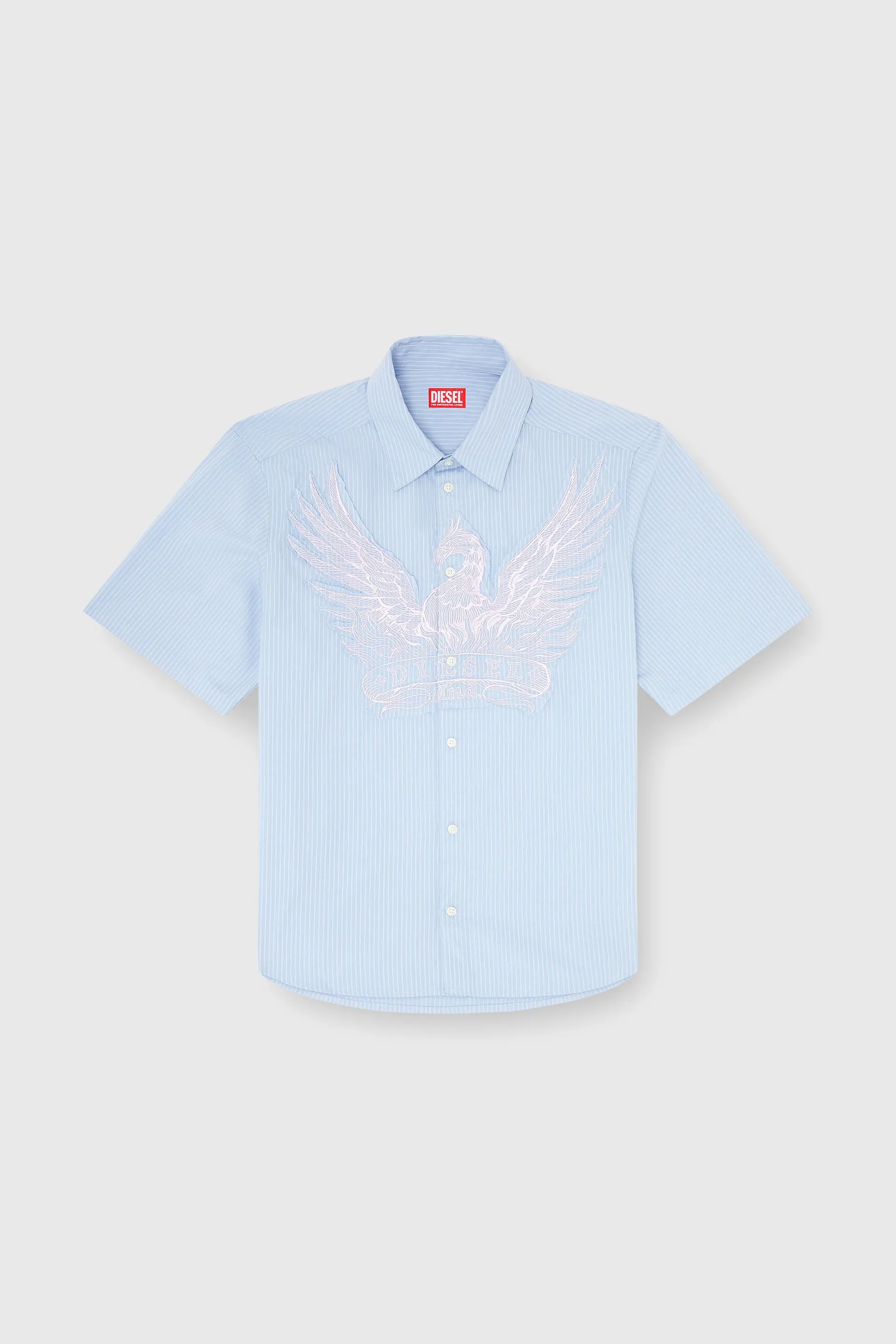 Striped poplin shirt with embroidered patch