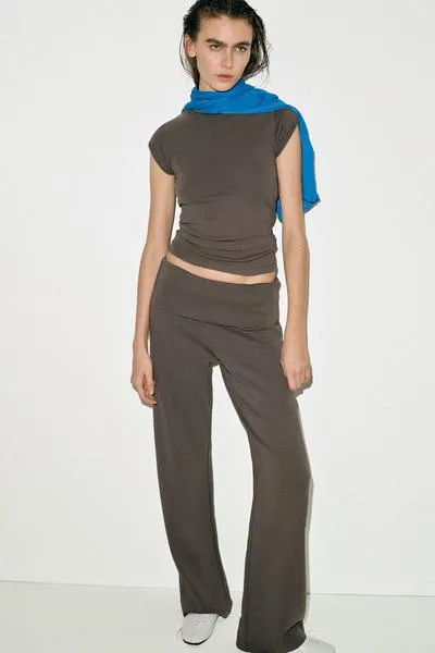 WASHED-EFFECT INTERLOCK TROUSERS